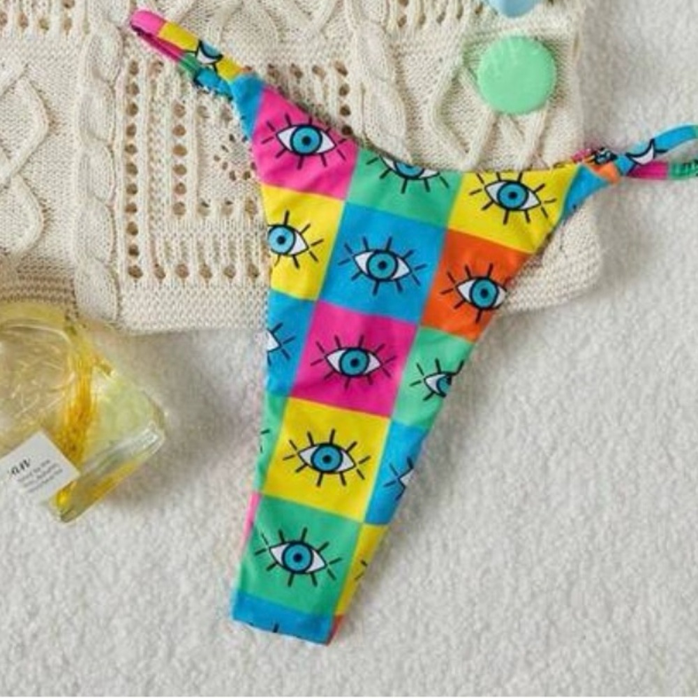 SHEIN Colorful Eye Print Bikini Bottom